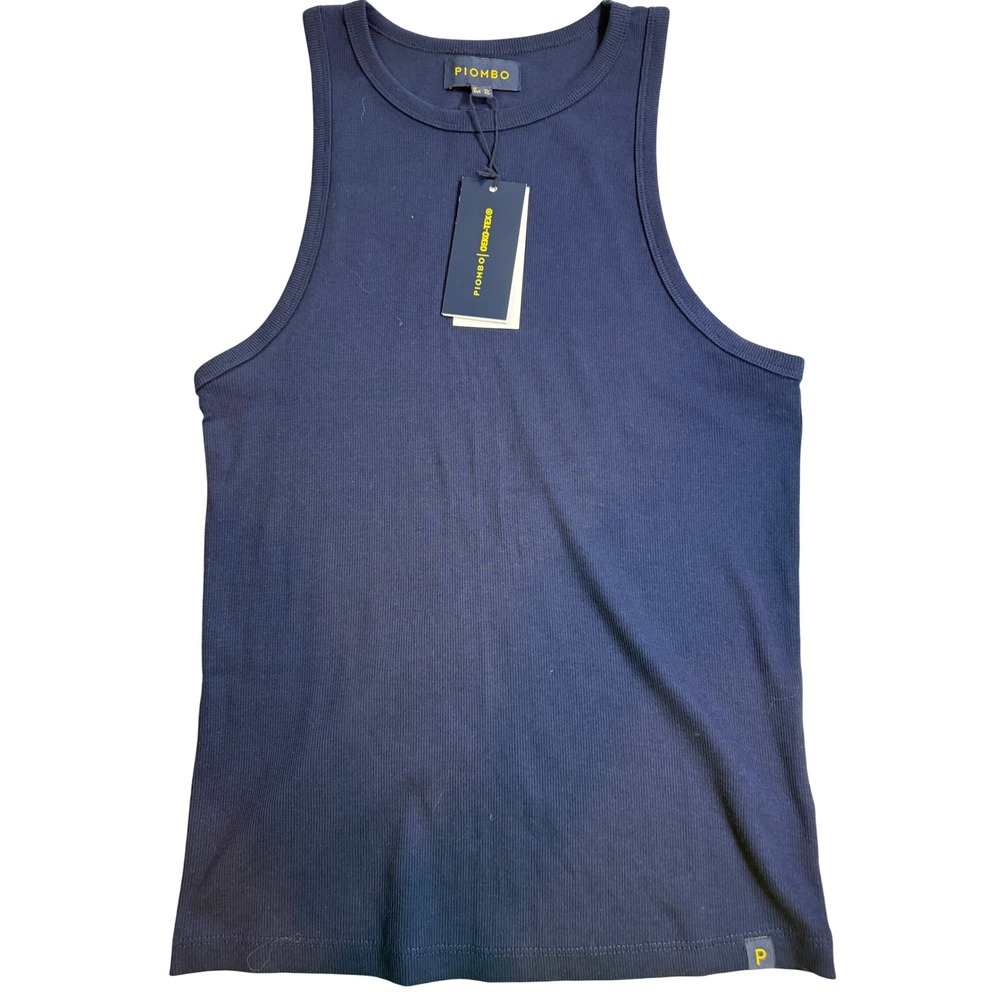 Piombo Womens Ribbed Racerback Tank Top Navy Blue High Neck Size XL NWT